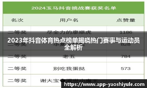 2023年抖音体育热点榜单揭晓热门赛事与运动员全解析
